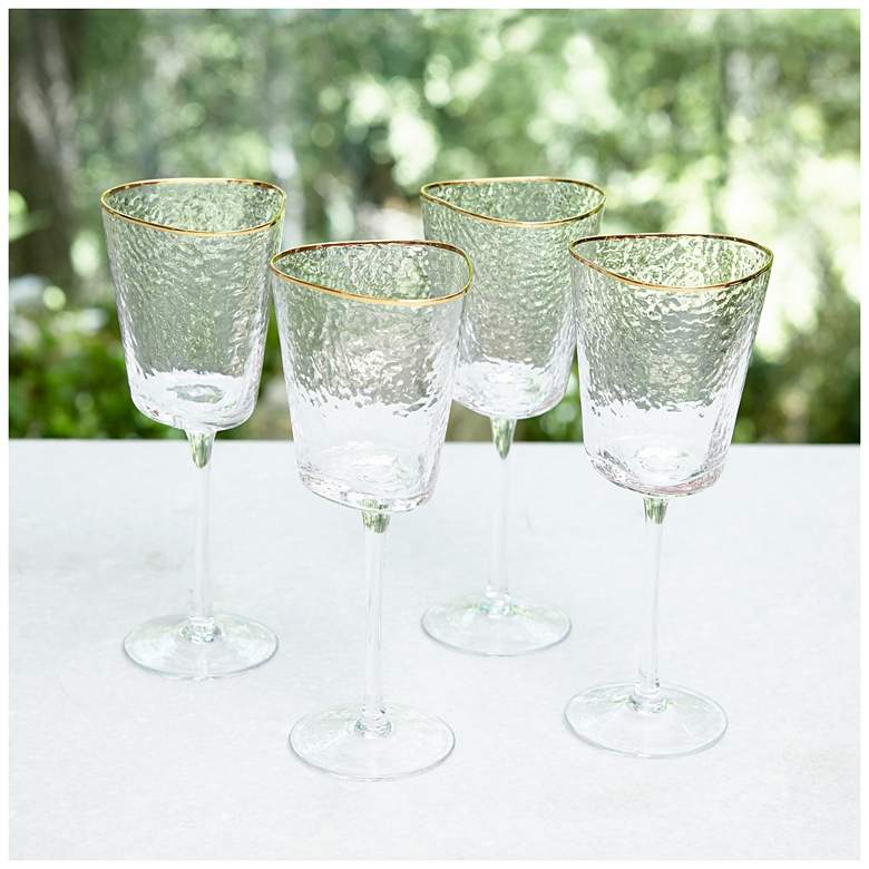 Image 3 S/4 Hammered Wine Glasses-Clear w/Gold Rim more views