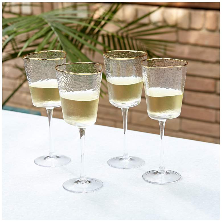 Image 4 S/4 Hammered Wine Glasses-Clear w/Gold Rim more views