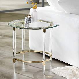 Image2 of Saarinen 24 1/4" Wide Gold and Glass Side Table