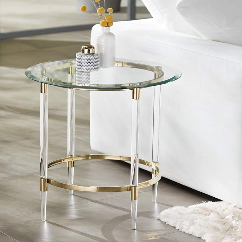 Image 2 Saarinen 24 1/4" Wide Gold and Glass Side Table