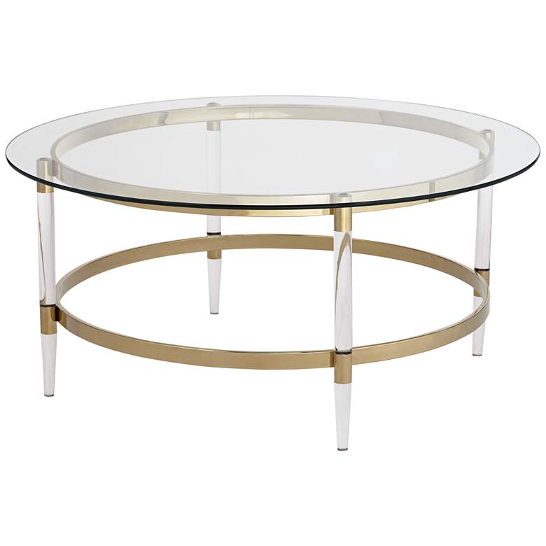 Image 2 Saarinen 38" Wide Gold and Glass Coffee Table
