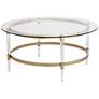 Saarinen 38" Wide Gold and Glass Coffee Table