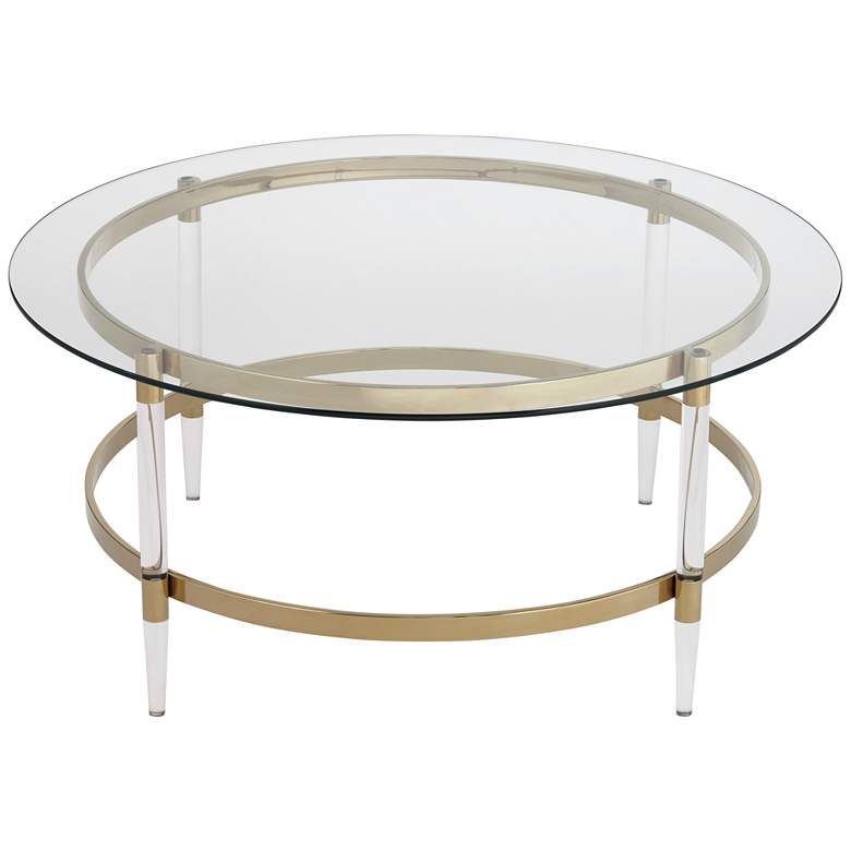Image 4 Saarinen 38" Wide Gold and Glass Coffee Table more views
