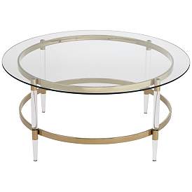 Image4 of Saarinen 38" Wide Gold and Glass Coffee Table more views