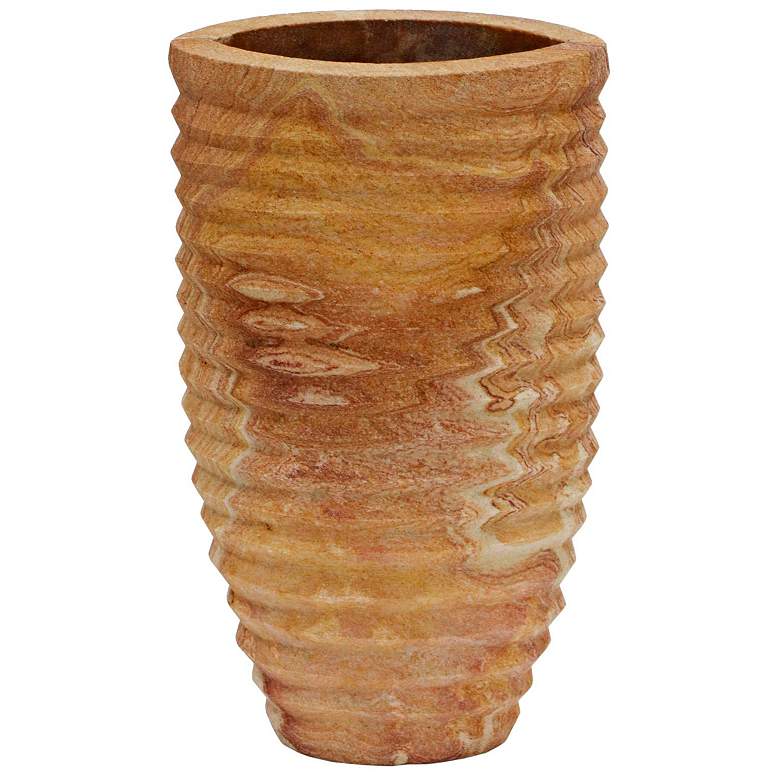Image 1 Saava 10" High Sandstone Ribbed Stone Decorative Vase