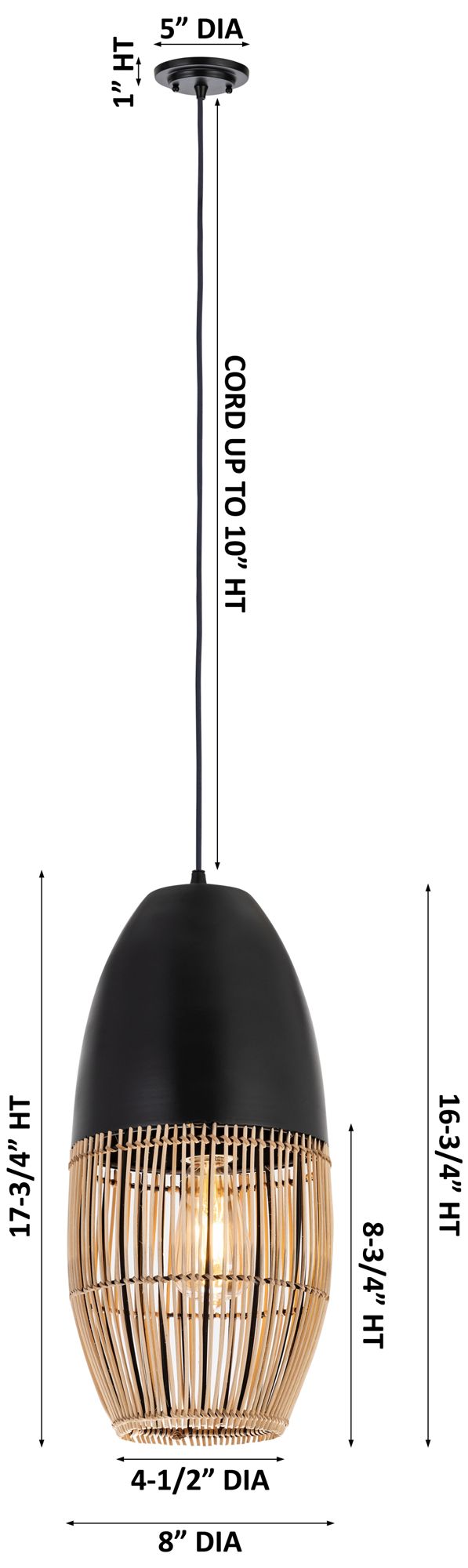 Image 2 Sabal 8" Wide Matte Black Cord Hung Pendant with Natural Shade more views