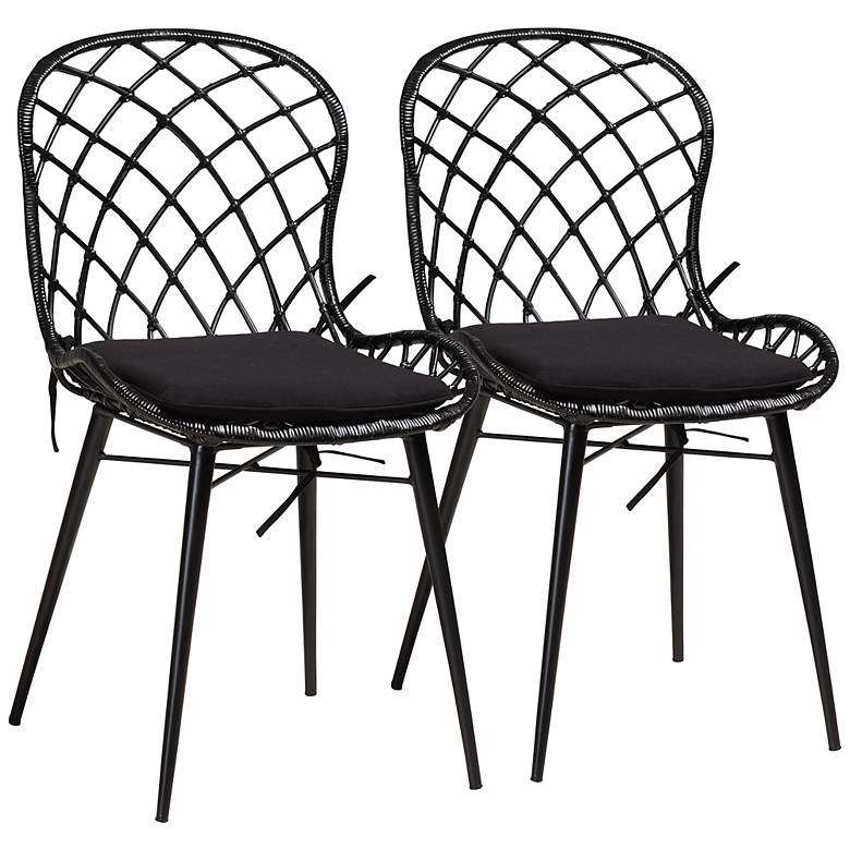 Image 2 Sabelle Black Rattan Metal Dining Chairs Set of 2