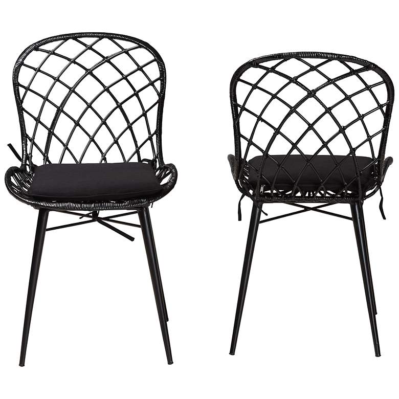 Image 6 Sabelle Black Rattan Metal Dining Chairs Set of 2 more views