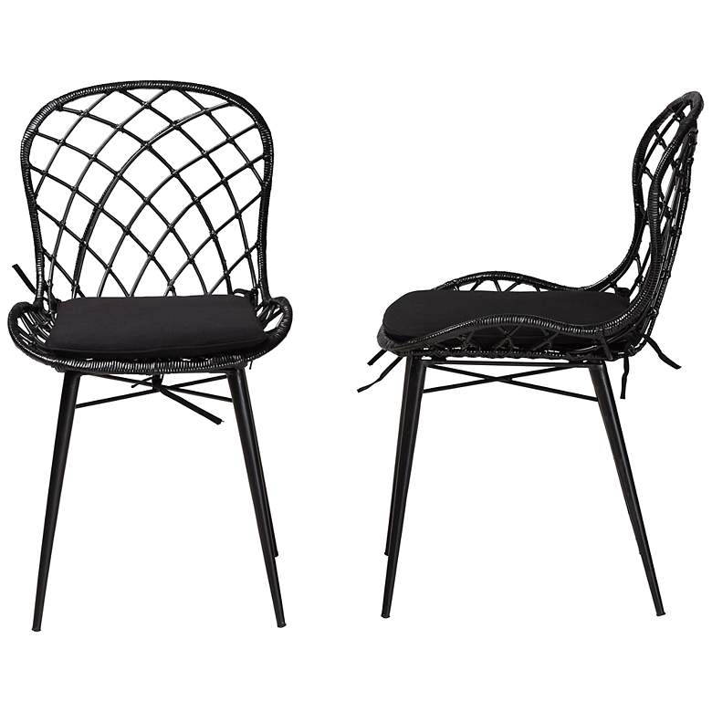 Image 7 Sabelle Black Rattan Metal Dining Chairs Set of 2 more views