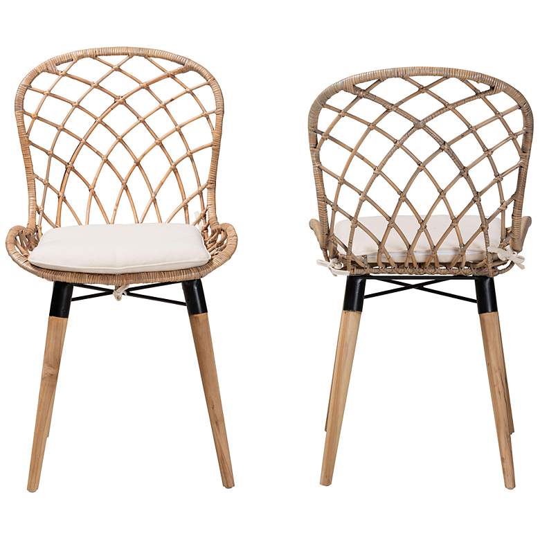 Image 6 Sabelle Gray-Washed Rattan Brown Wood Dining Chairs Set of 2 more views