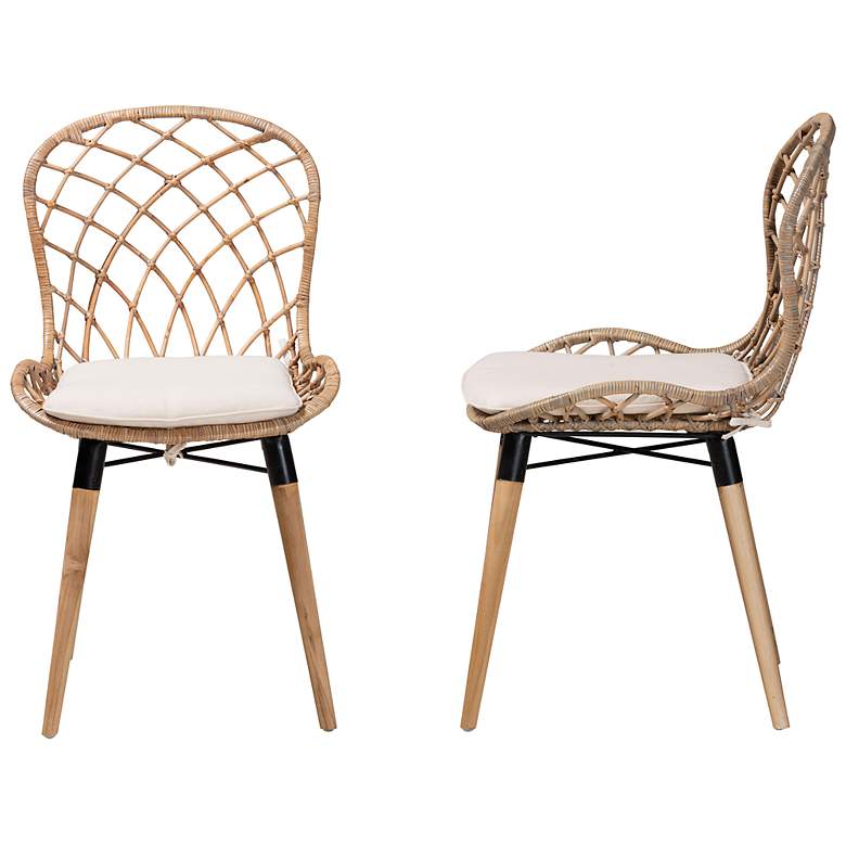 Image 7 Sabelle Gray-Washed Rattan Brown Wood Dining Chairs Set of 2 more views