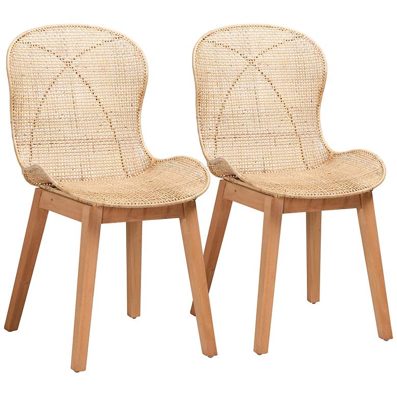Image 2 Sabelle Natural Brown Wood Rattan Dining Chairs Set of 2