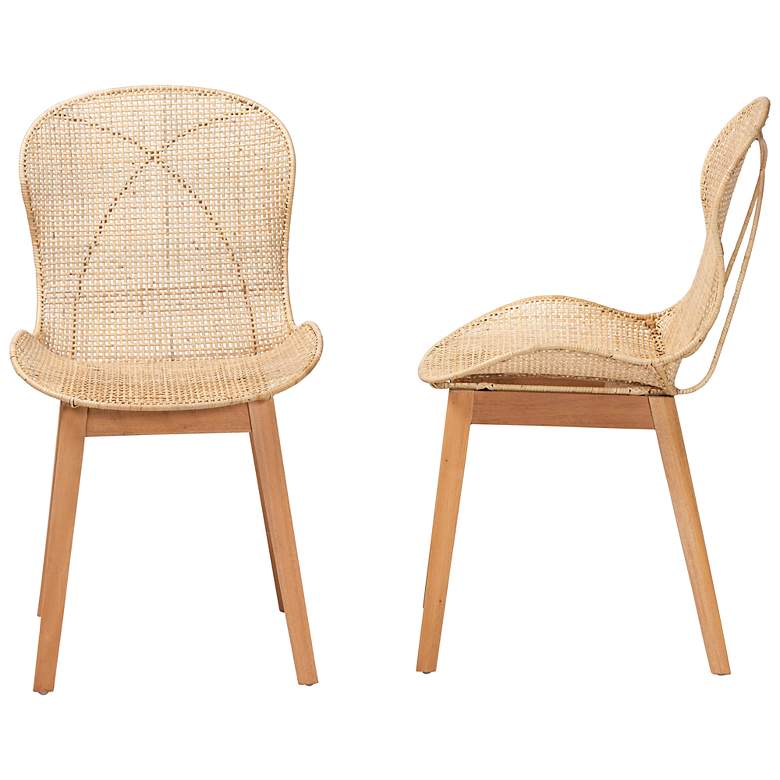 Image 6 Sabelle Natural Brown Wood Rattan Dining Chairs Set of 2 more views