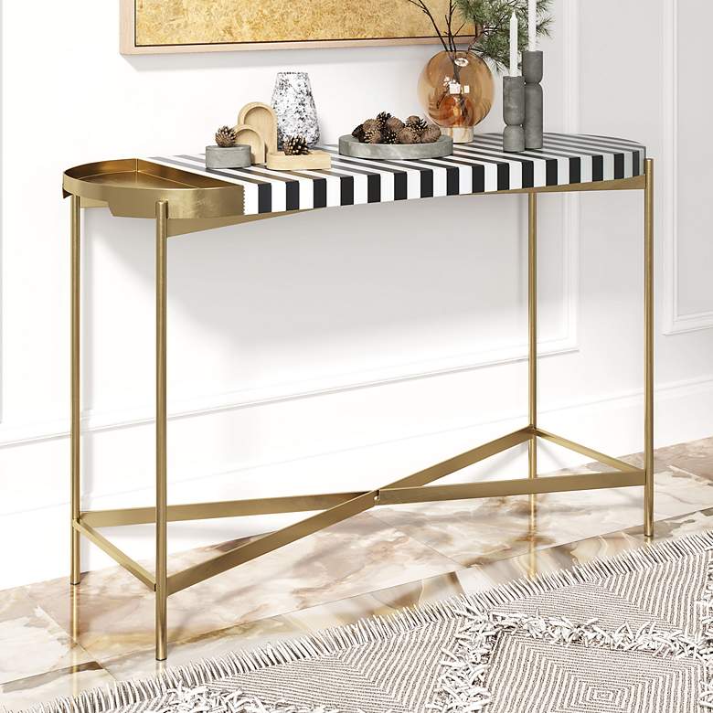 Image 1 Saber 48" Wide Black White Gold Iron Console Table