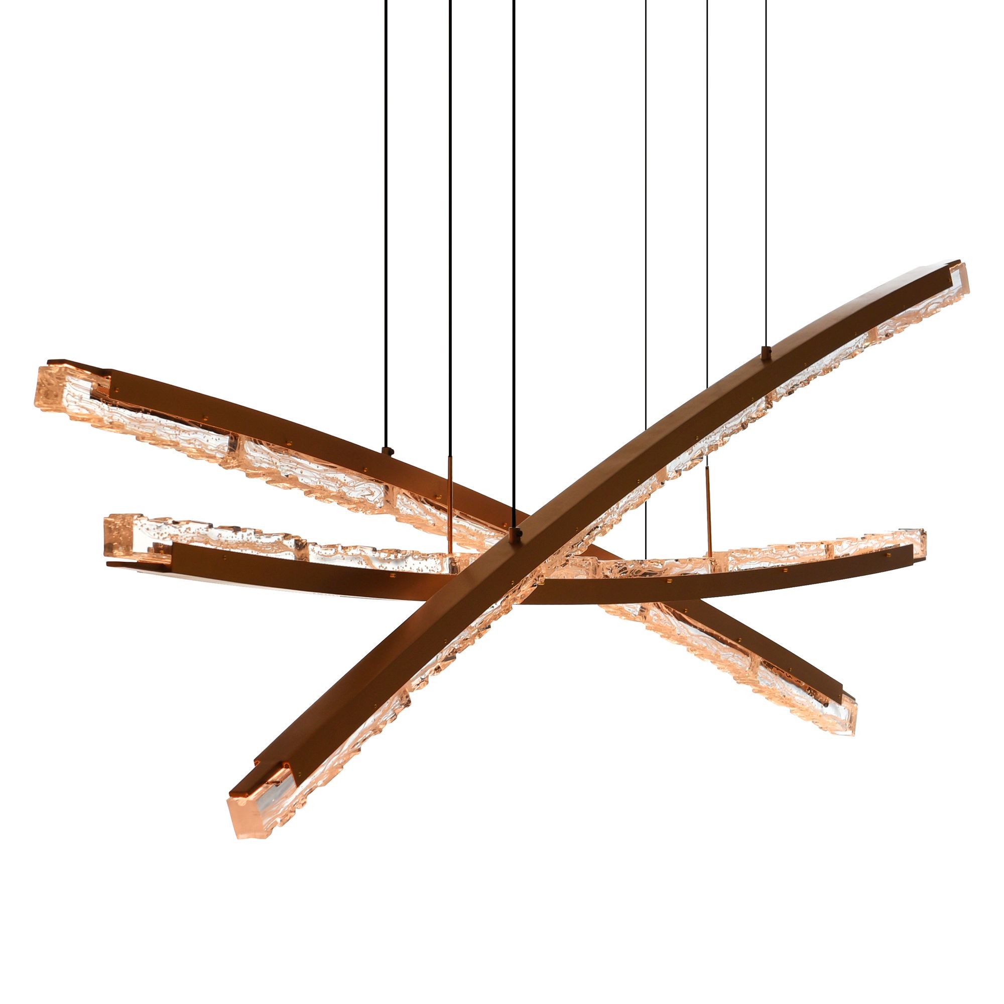 Saber Integrated LED 70in Brass Chandelier with Handcrafted Glass