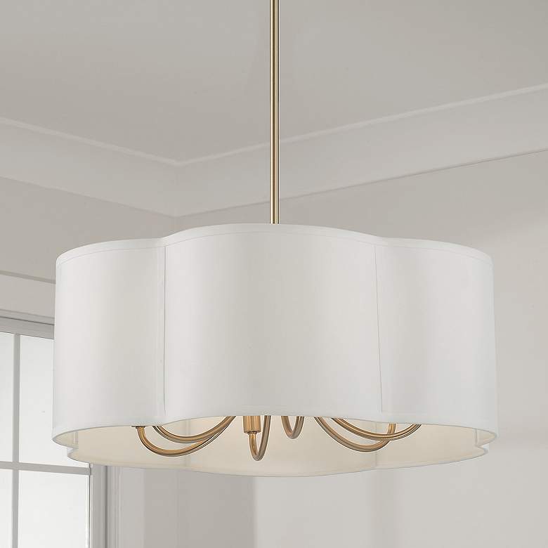 Image 1 Sabine 24" Wide Matte Brass Pendant Light with Fabric Shade