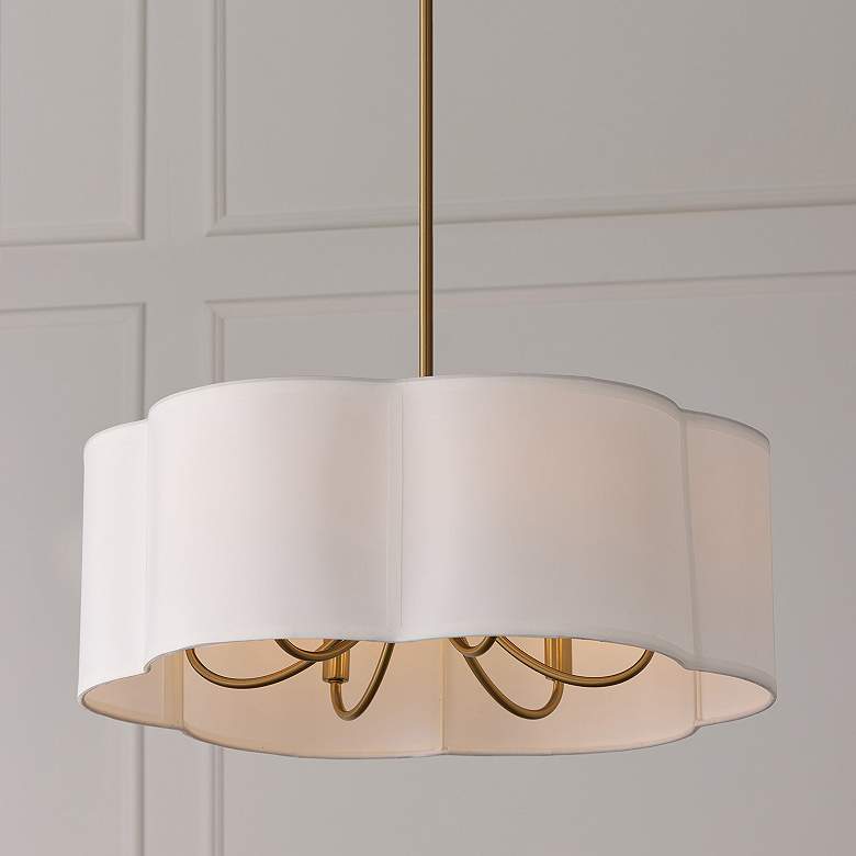 Image 4 Sabine 24" Wide Matte Brass Pendant Light with Fabric Shade more views