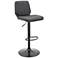 Sabine Adjustable Swivel Barstool in Matte Black Finish, Gray Faux Leather