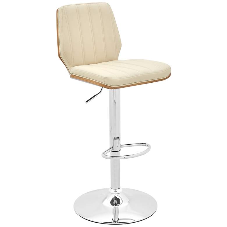 Image 1 Sabine Adjustable Swivel Barstool in Walnut Finish with Cream Faux Leather