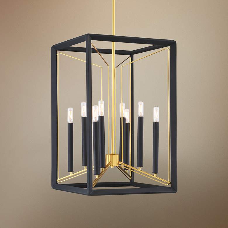 Image 1 Sable Point 16 1/4 inchW Black and Gold 8-Light Foyer Pendant