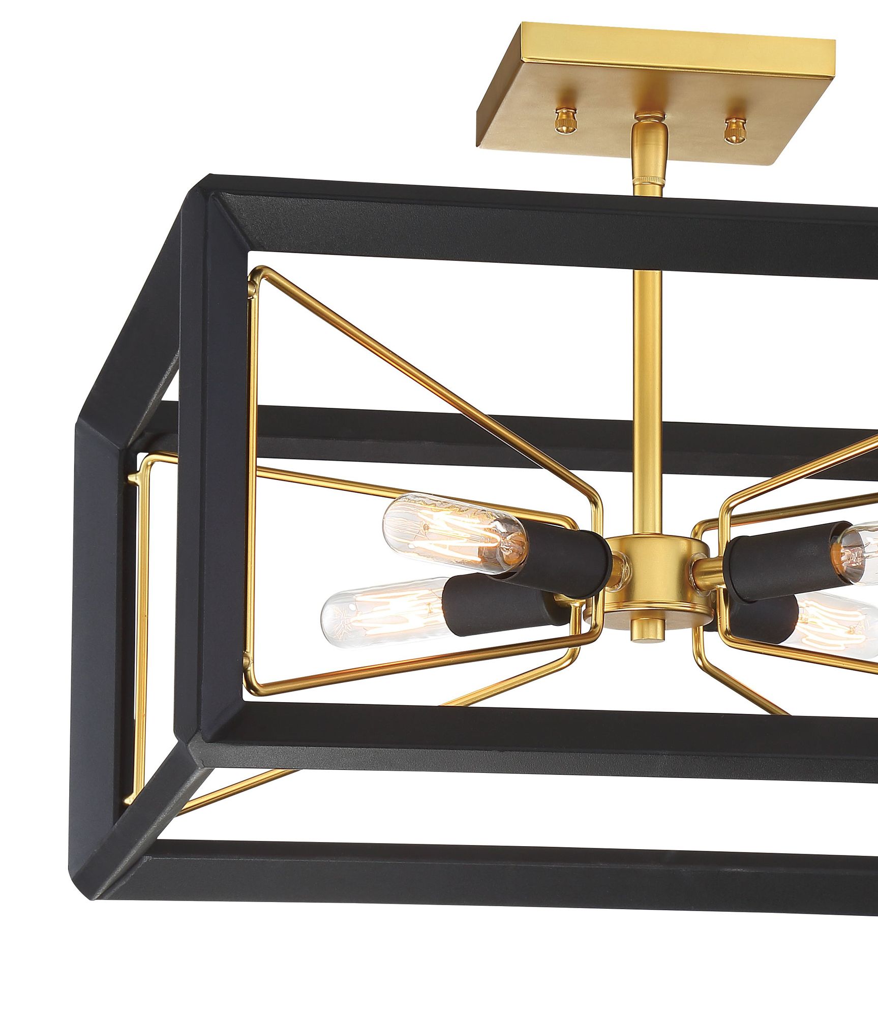 Image 2 Sable Point 4-Light Sand Black Semi Flush with Honey Gold Accents more views