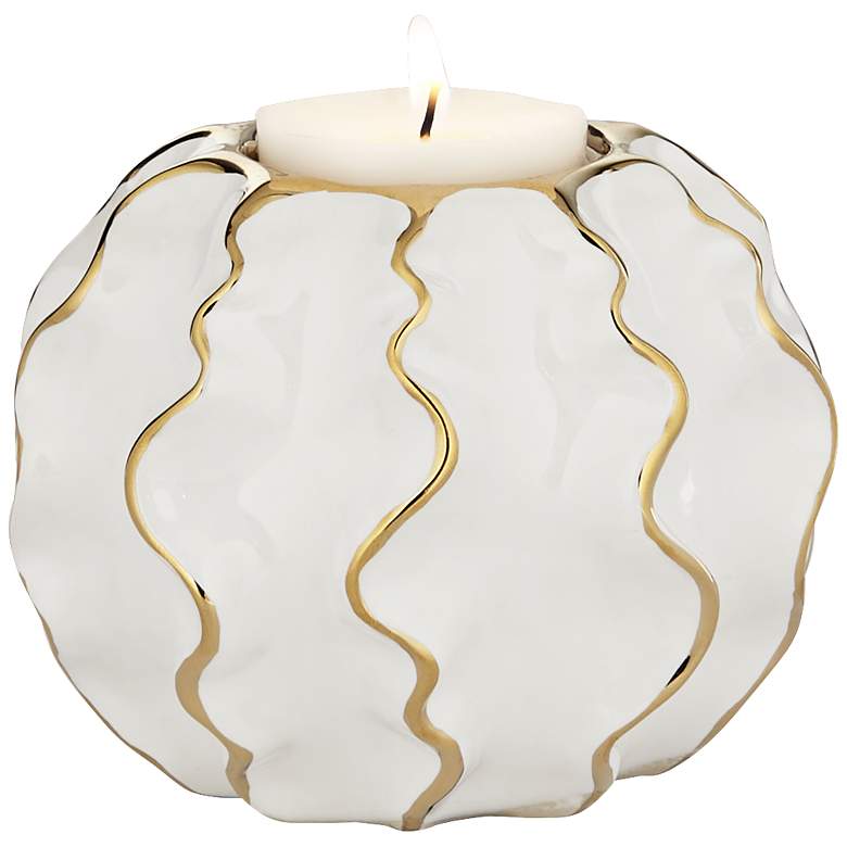Image 1 Sablone Shiny Gold Ceramic Wave Tealight Candle Holder