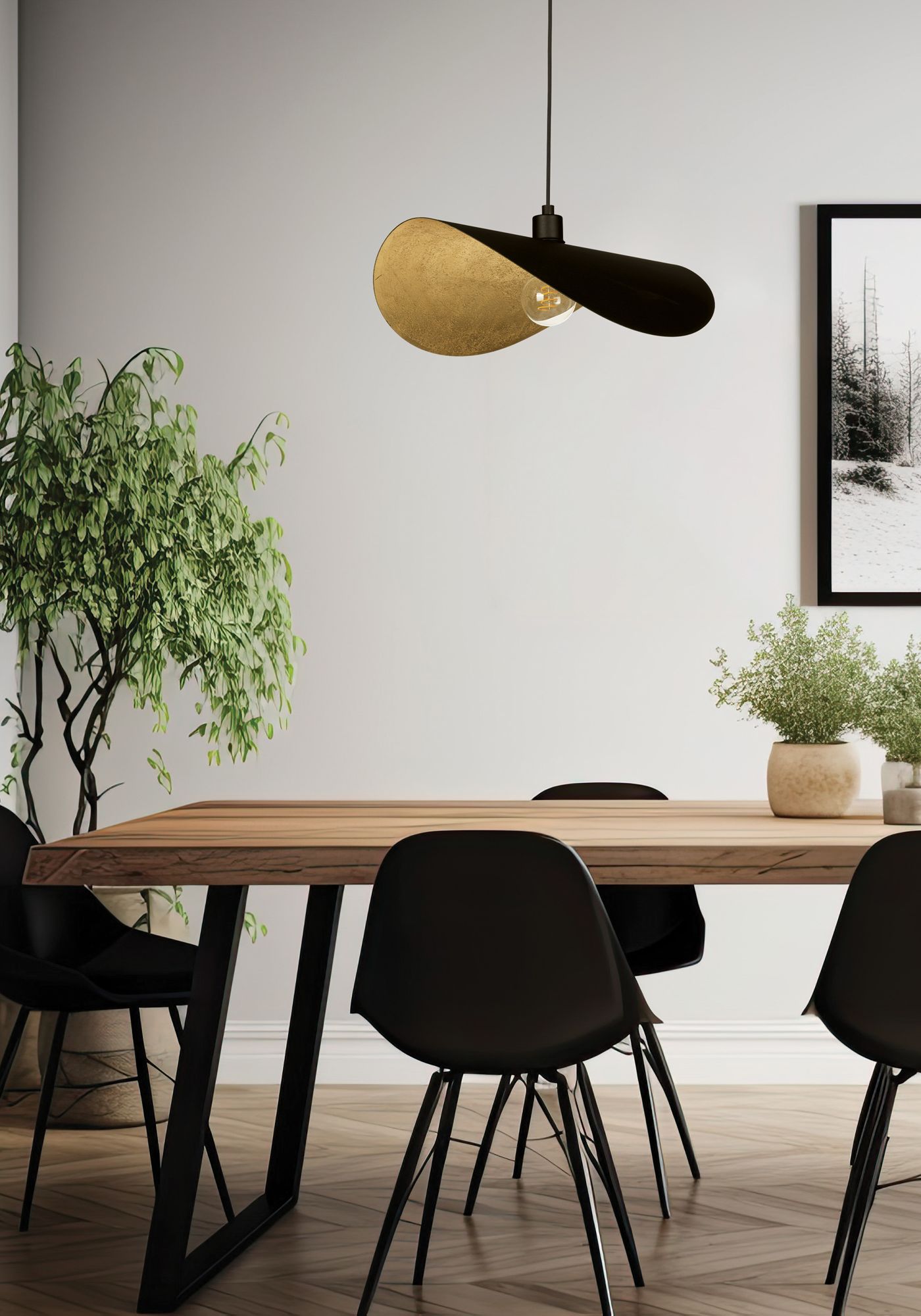 Image 6 Saceda 20.87-inch 1-Light Black and Gold Leaf Convertible Pendant Light more views