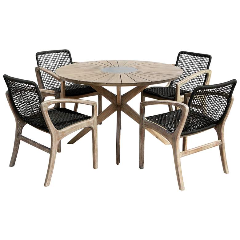 Image 1 Sachi and Brighton 5 Piece Dining Set in Eucalyptus with Rope