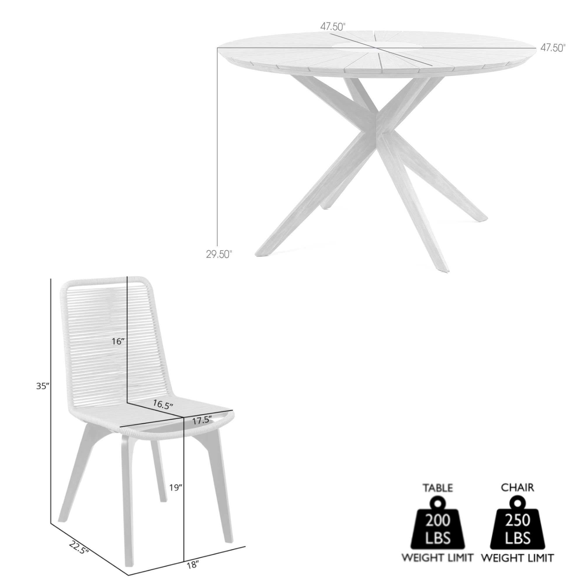 Sachi and Island 5 Piece Outdoor Dining Set in Light Eucalyptus, Concrete