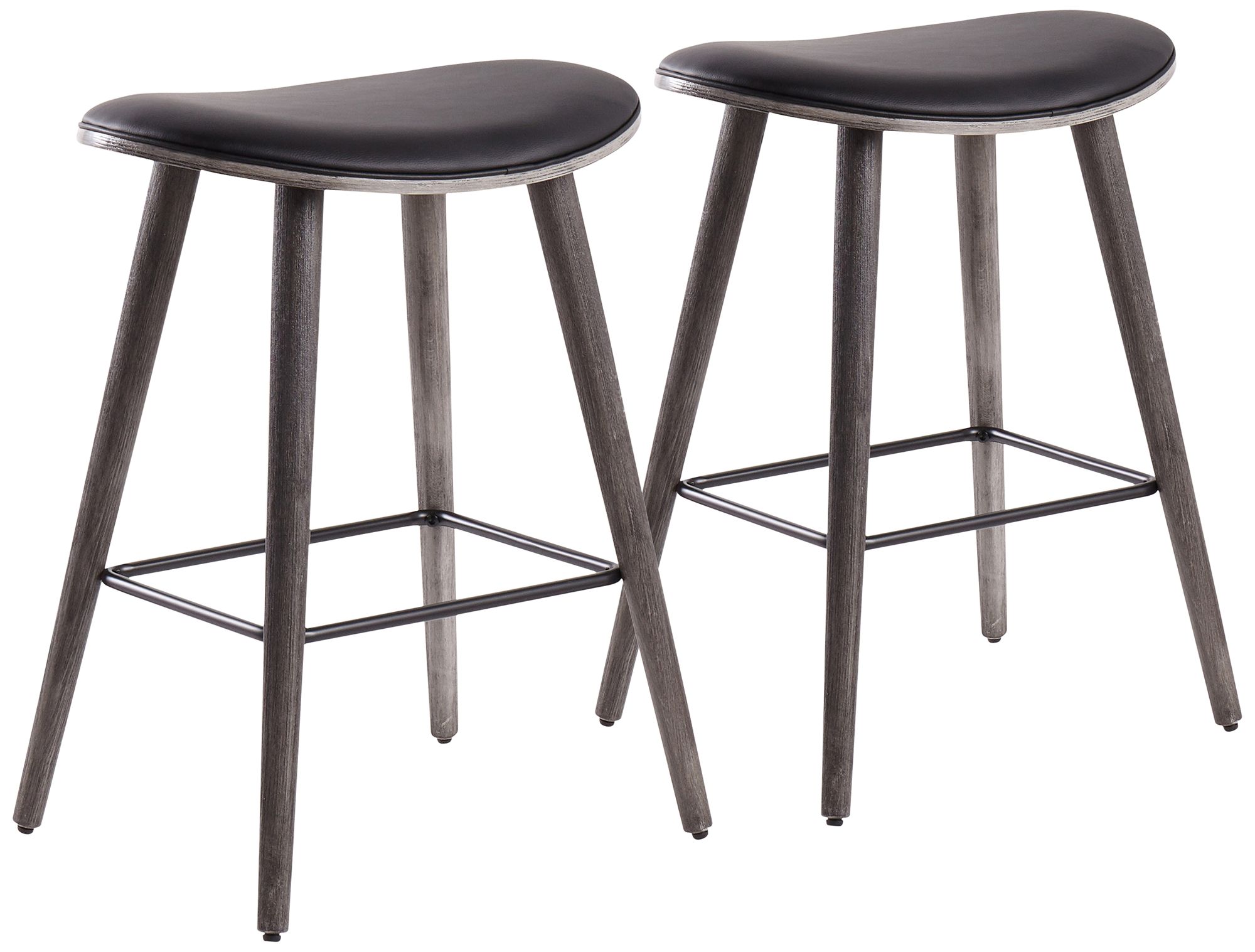 Saddle 25" Black Faux Leather Wood Counter Stools Set of 2
