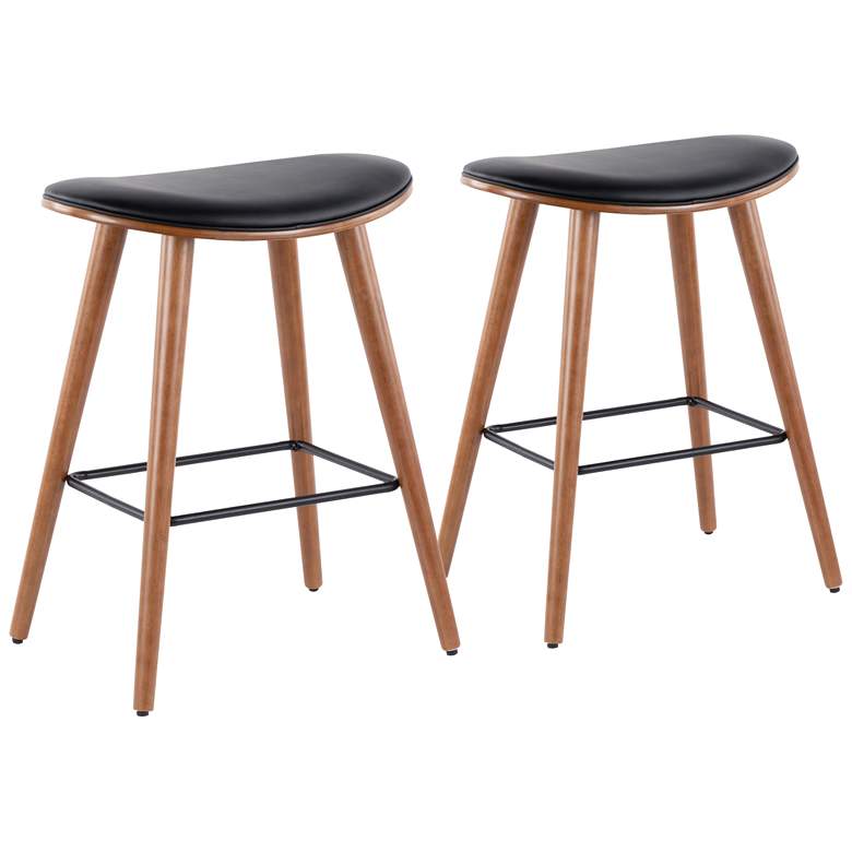 Image 2 Saddle Counter Stool in Walnut and Black PU by LumiSource Pair