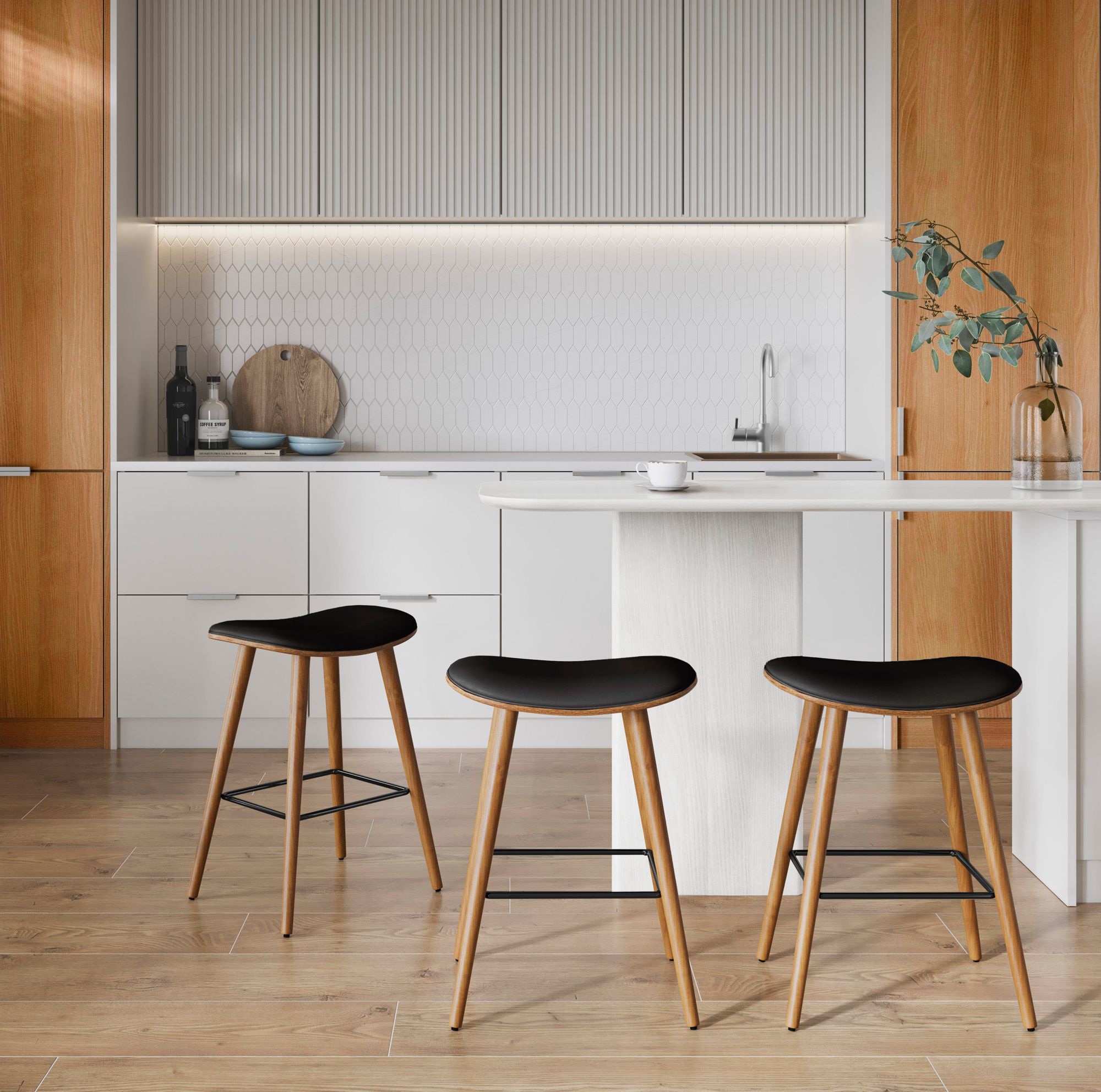 Saddle Counter Stool in Walnut and Black PU by LumiSource Pair