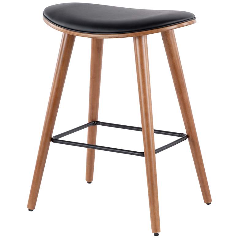 Image 5 Saddle Counter Stool in Walnut and Black PU by LumiSource Pair more views