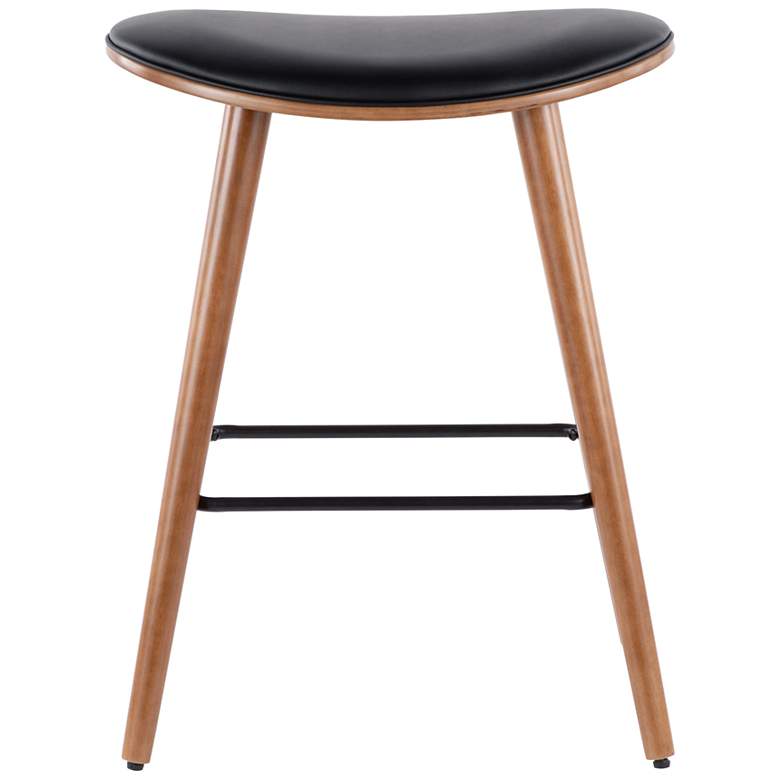 Image 6 Saddle Counter Stool in Walnut and Black PU by LumiSource Pair more views