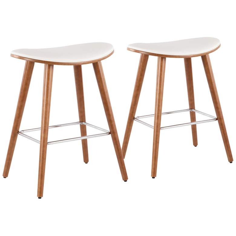 Image 2 Saddle Counter Stool in Walnut and White PU by LumiSource Pair