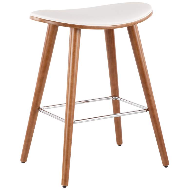Image 3 Saddle Counter Stool in Walnut and White PU by LumiSource Pair more views