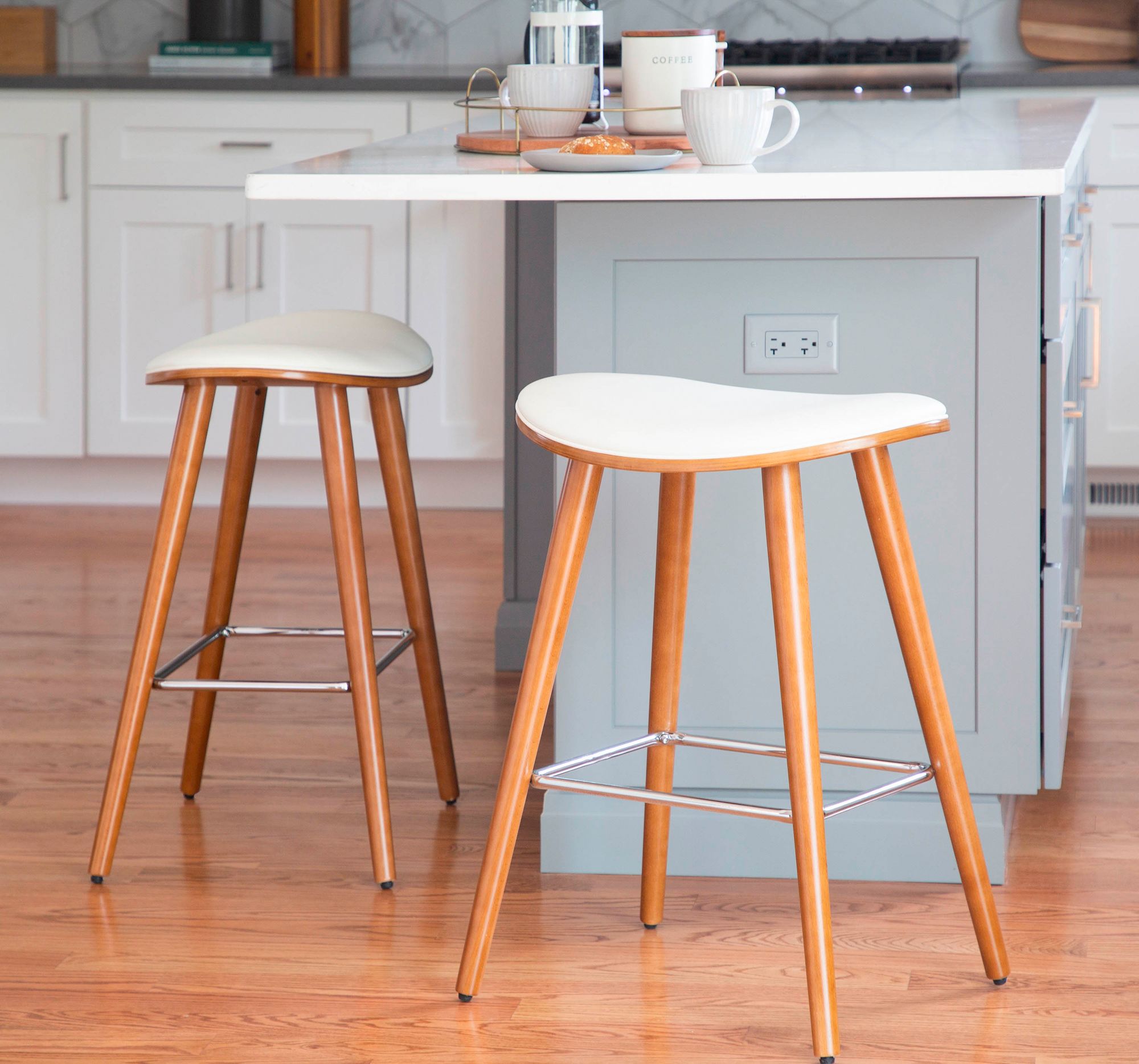 Saddle Counter Stool in Walnut and White PU by LumiSource Pair