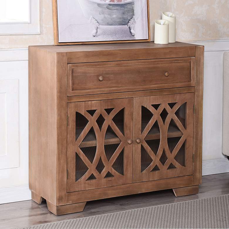 Image 1 Saddle Sand 36" Wide 1-Drawer & 2-Door Wooden Cabinet