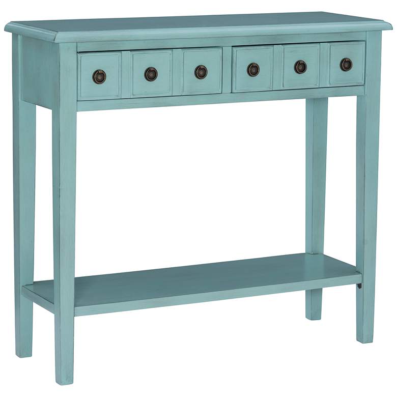 Image 2 Sadie 38 inch Wide Small Teal 2-Drawer Console Table