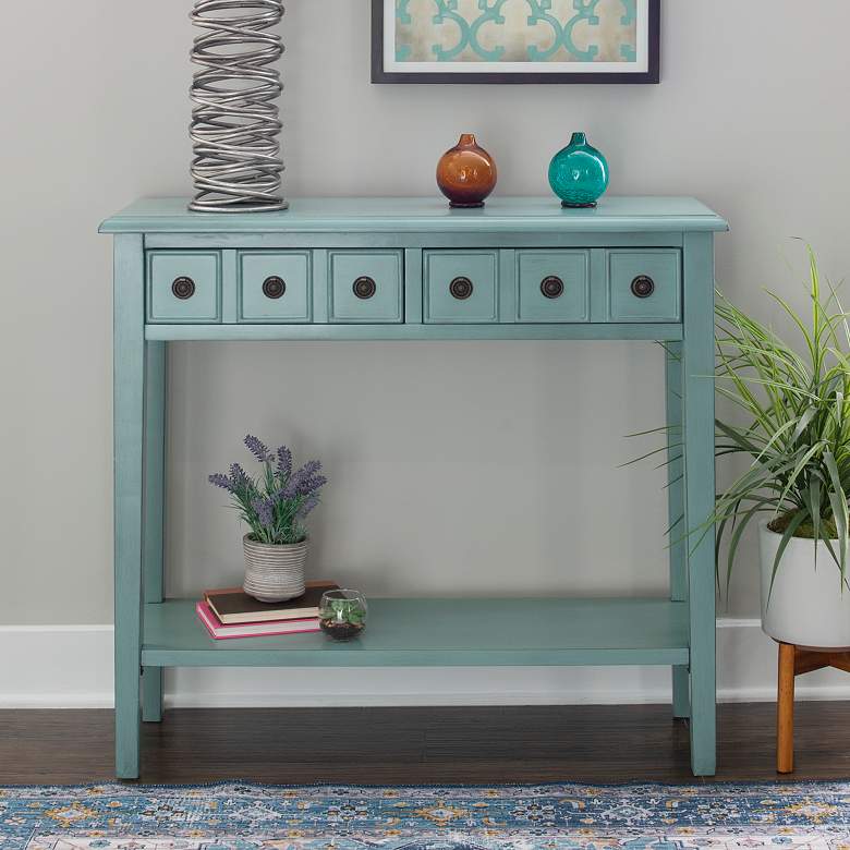 Image 1 Sadie 38" Wide Small Teal 2-Drawer Console Table