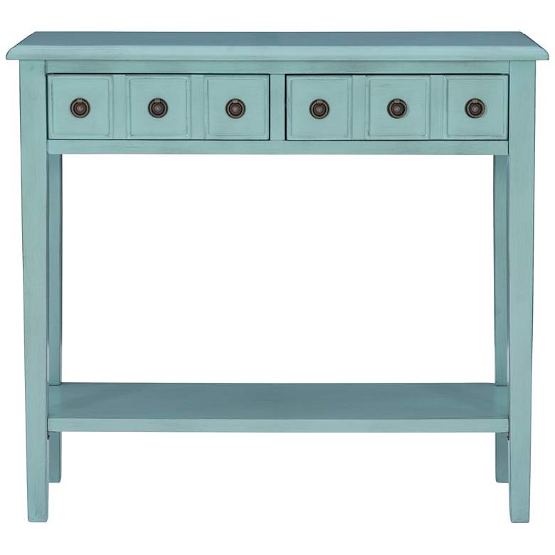 Image 5 Sadie 38" Wide Small Teal 2-Drawer Console Table more views