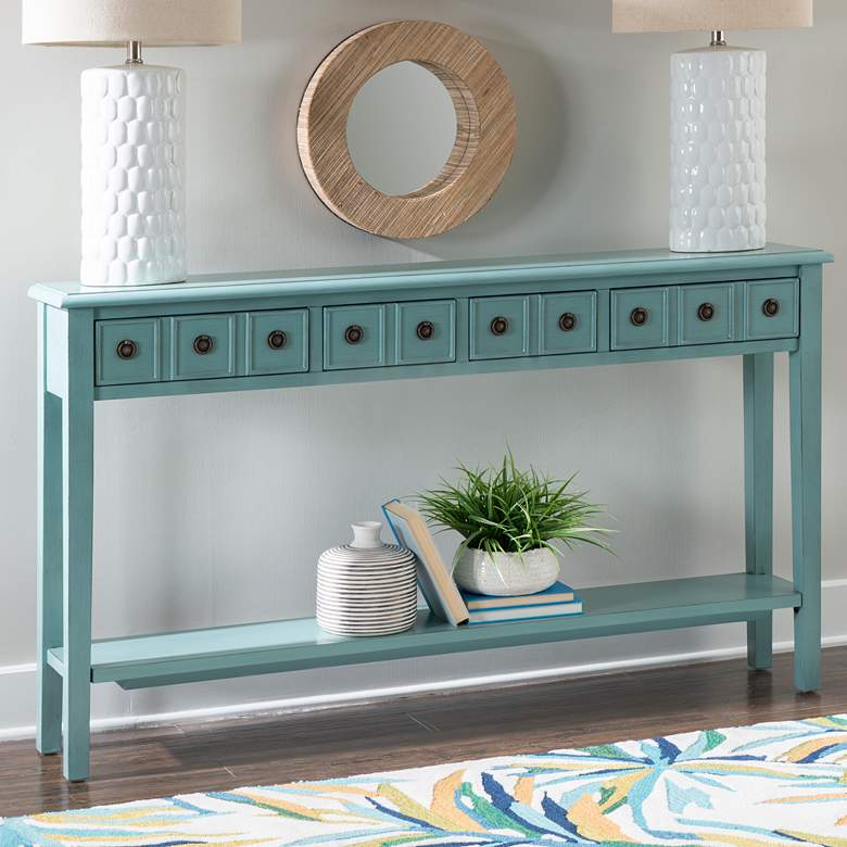 Image 1 Sadie 60" Wide Large Teal 4-Drawer Console Table