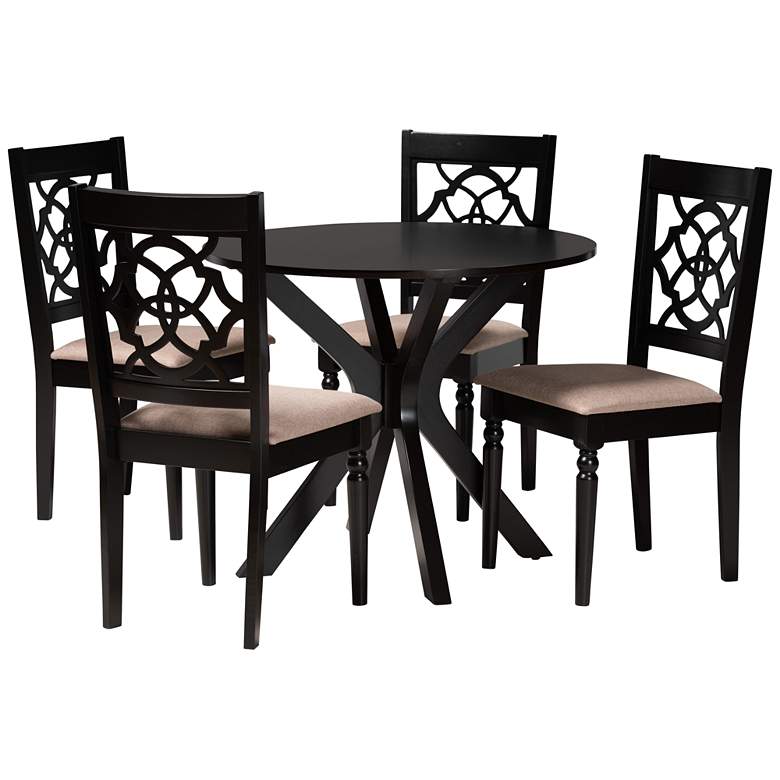 Image 2 Sadie Espresso Brown Wood Beige Fabric 5-Piece Dining Set