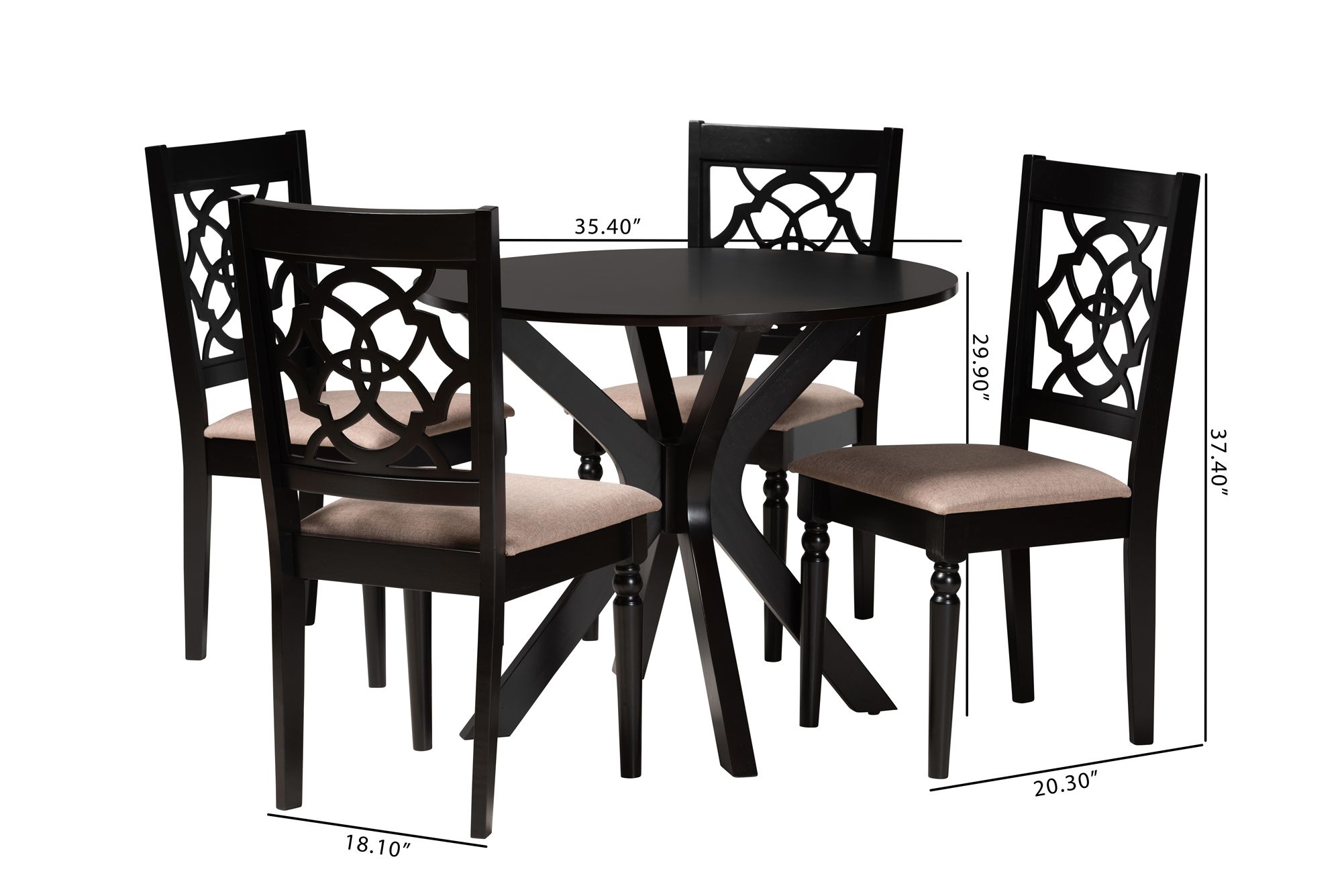 Sadie Espresso Brown Wood Beige Fabric 5-Piece Dining Set in scene