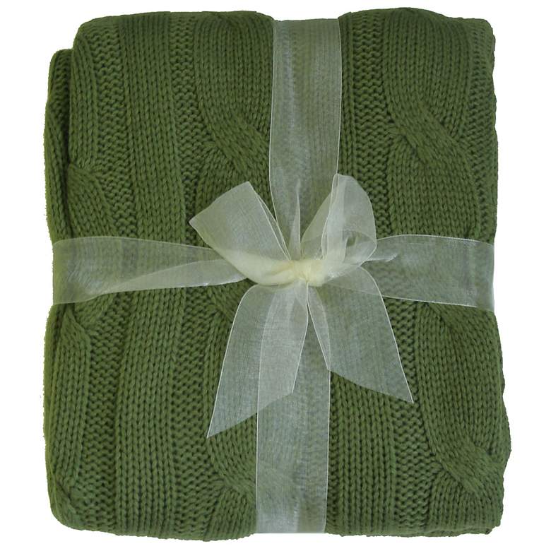 Image 1 Sadie Green Cable Knit Throw Blanket.