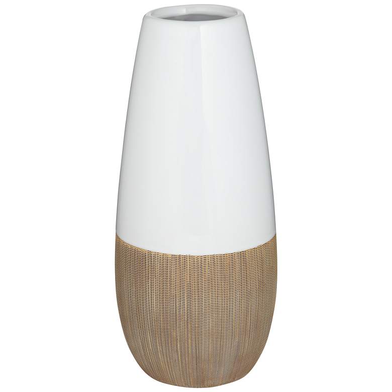 Sadria 12 inch High Shiny White and Matte Wood Ceramic Vase