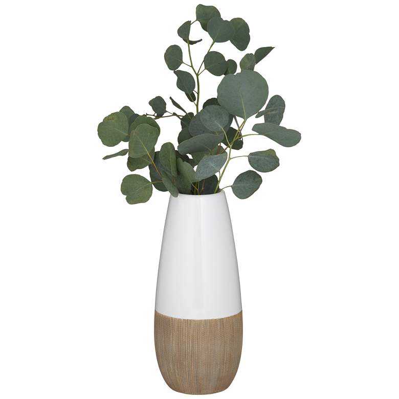 Image 4 Sadria 12 inch High Shiny White and Matte Wood Ceramic Vase more views