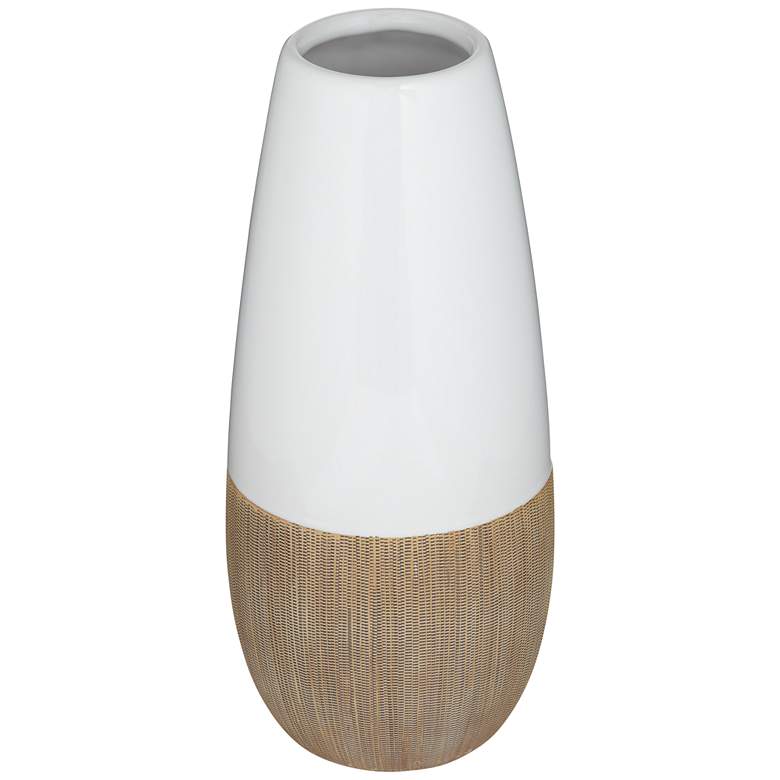 Sadria 12 inch High Shiny White and Matte Wood Ceramic Vase more views