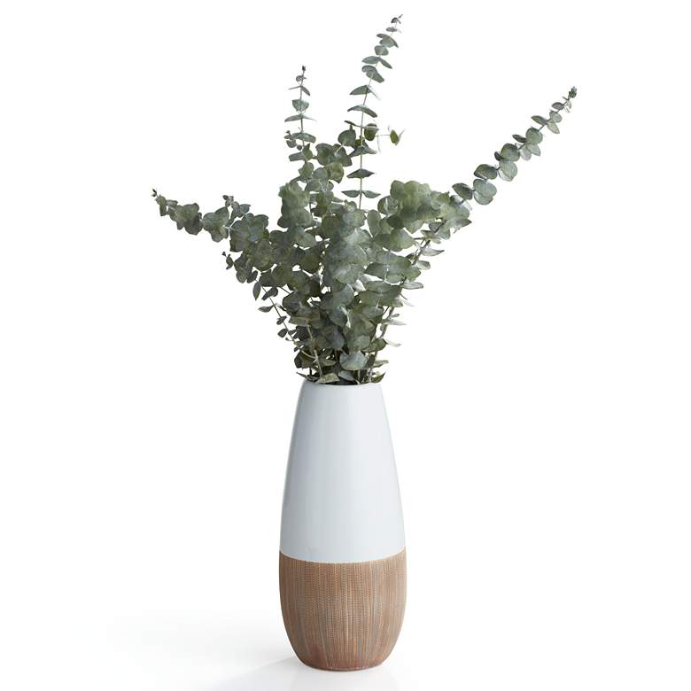 Sadria 12 inch High Shiny White and Matte Wood Ceramic Vase more views