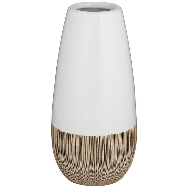 Image 2 Sadria 9 1/2 inch High Shiny White and Matte Wood Ceramic Vase